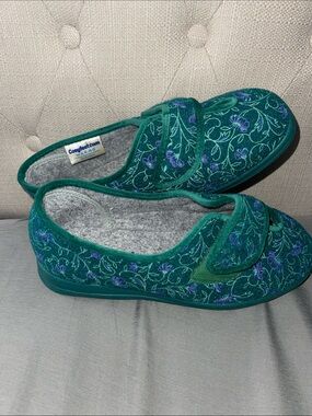 Cosyfeet Womens Green Slippers Wide Comfort Holiday Jade Floral Diane UK 6, US 8